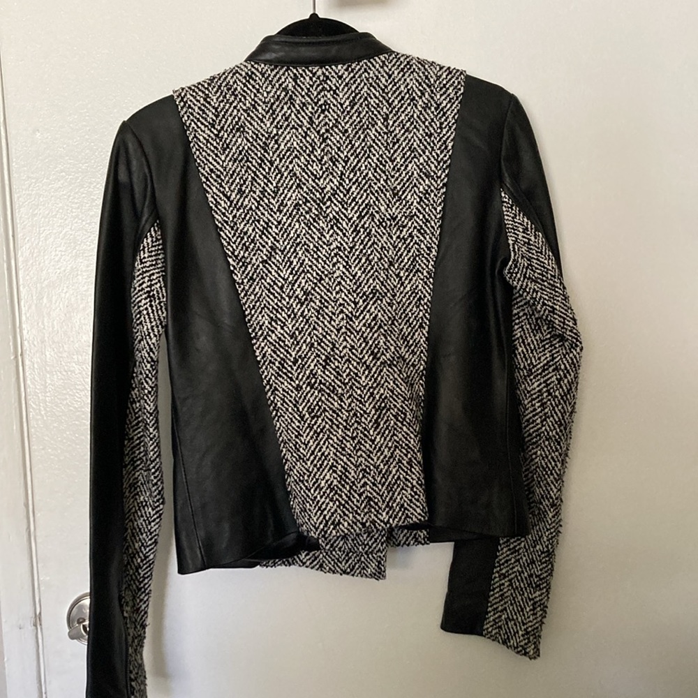 Bagatelle Leather Jacket w/ Houndstooth‎ Knit - Picture 7 of 9
